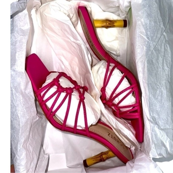 Schutz Dileni Bamboo Heel‎ Sandals Pink 8 B - Picture 7 of 9